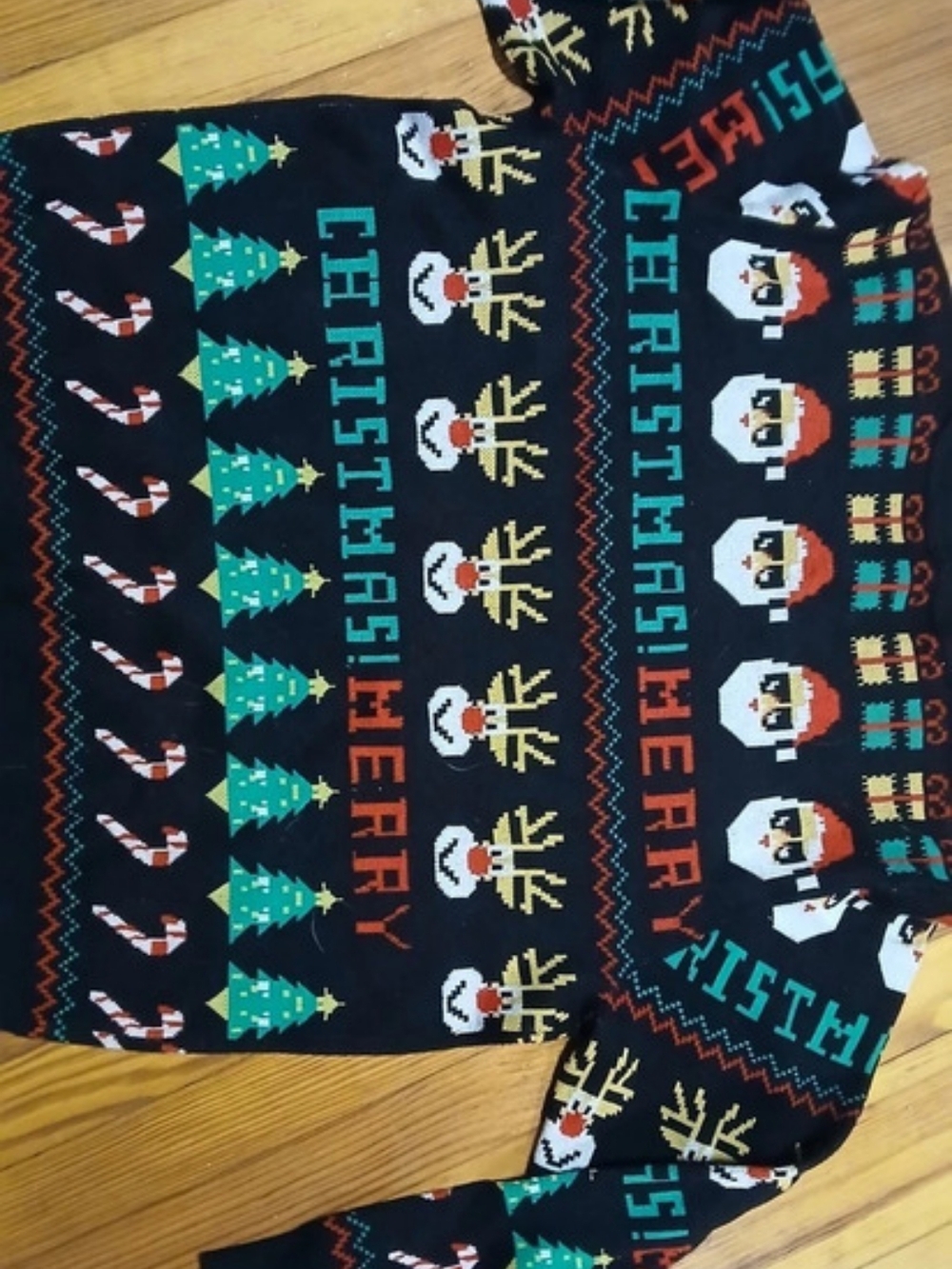 Dr. Seuss Kids Holiday Sweater in Black & Green. Santa/Christmas Ugly Sweater.
